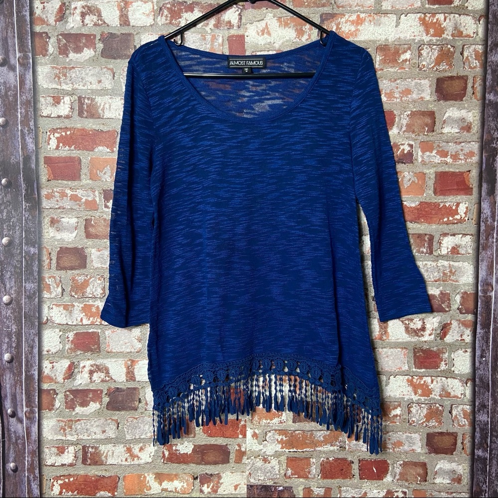 Almost Famous Navy Blue Blouse w/ Fringe